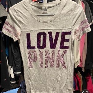 White T-Shirt with Purple and Pink Sequins